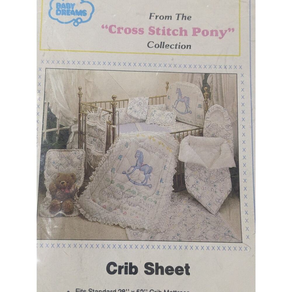 Vintage Baby Dreams Crib Sheet Collection New Cross Stitch Pony Made In USA
